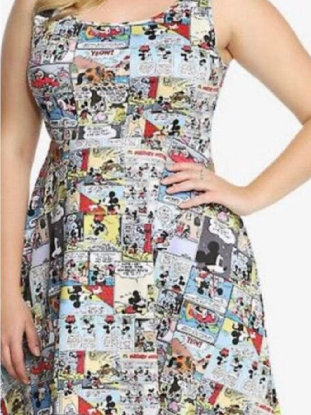 Disney 2XL Micky/Minnie Comic Print Fit & Flare Dress - Multicolor Dress
